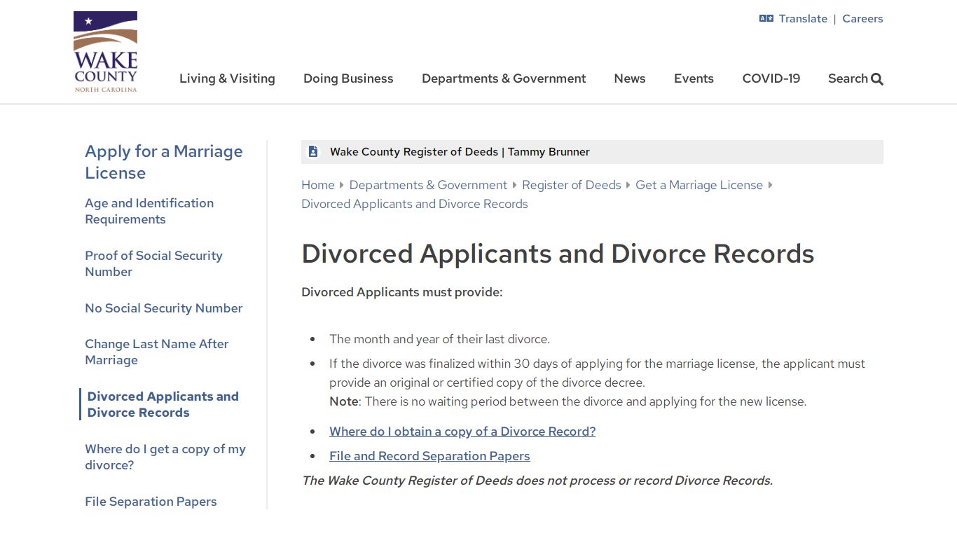 Divorced Applicants and Divorce Records | Wake County ...